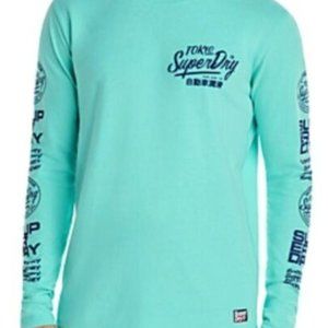 SUPERDRY XL LONG SLEEVE TURQ BLUE LOGO SHIRT